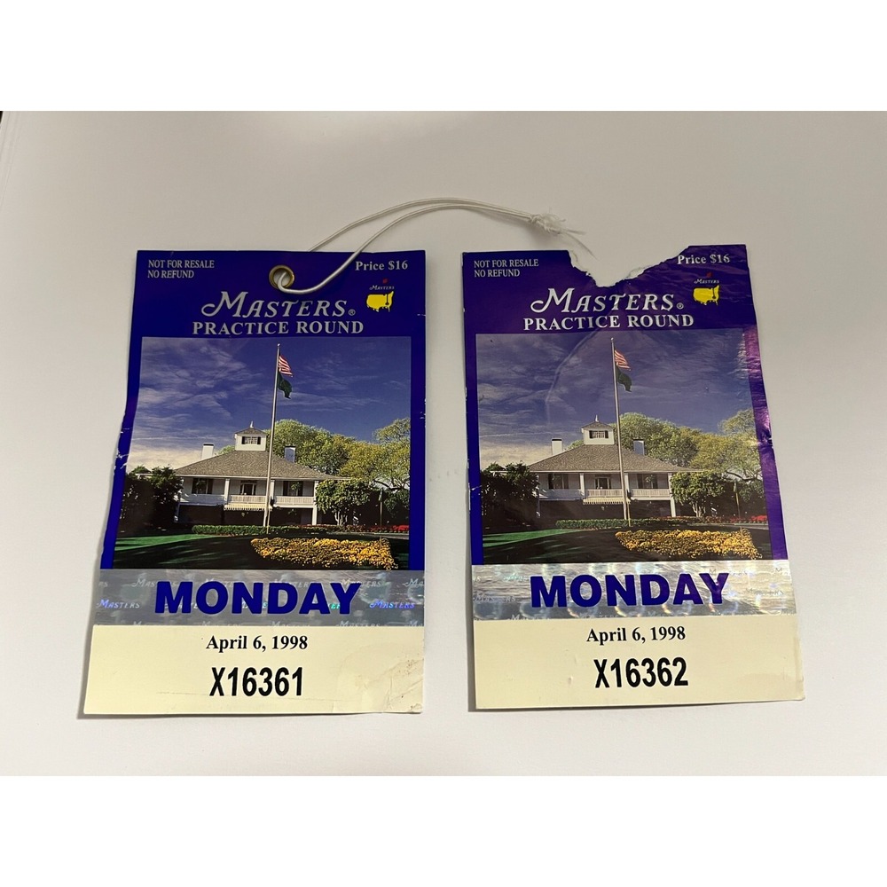 Lot of two 1998 Masters Practice Round‎ Tickets Augusta National Golf Monday
